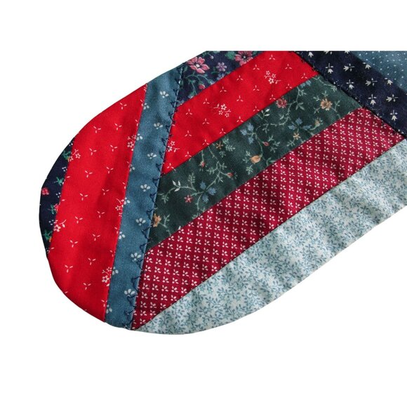 Vintage Patchwork Quilted Christmas Stocking Lace Trim Spots On Back GUC - Picture 4 of 12